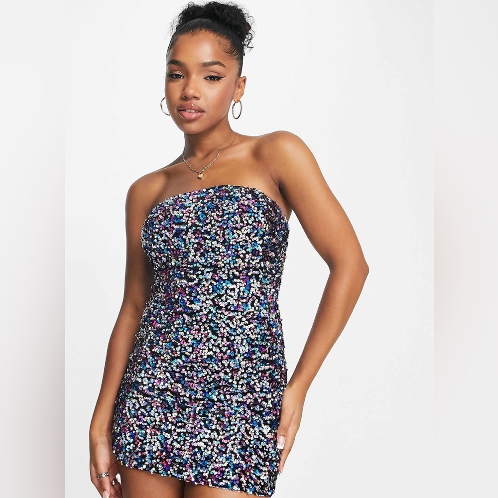 Pull and Bear Night out Multicolor Sequin Strapless Mini Dress
